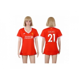 Women's Liverpool #21 Lucas Red Home Soccer Club Jersey