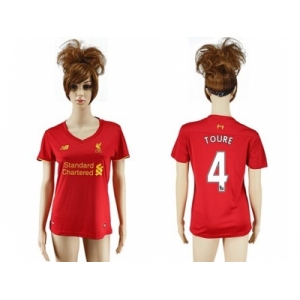 Women's Liverpool #4 Toure Red Home Soccer Club Jersey