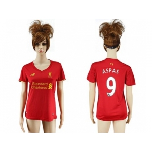 Women's Liverpool #9 Aspas Red Home Soccer Club Jersey