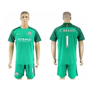 Manchester United #1 C.Bravo Green Goalkeeper Soccer Club Jersey