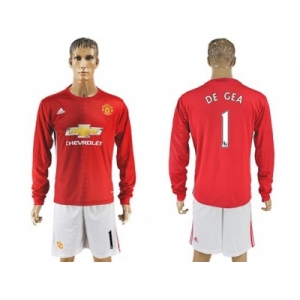 Manchester United #1 DE GEA Red Home Long Sleeves Soccer Club Jersey 1