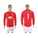 Manchester United #1 DE GEA Red Home Long Sleeves Soccer Club Jersey