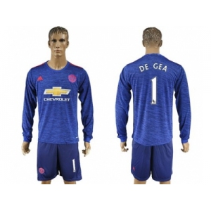 Manchester United #1 De Gea Away Long Sleeves Soccer Club Jersey