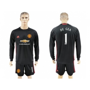 Manchester United #1 De Gea Black Goalkeeper Long Sleeves Soccer Club Jersey 2