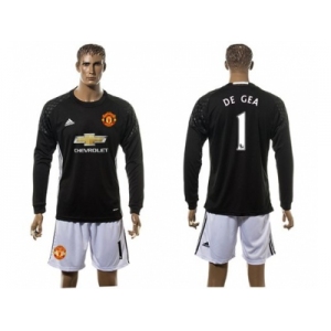 Manchester United #1 De Gea Black Goalkeeper Long Sleeves Soccer Club Jersey 3