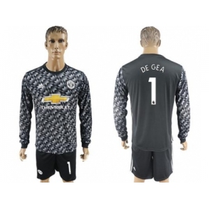 Manchester United #1 De Gea Black Long Sleeves Soccer Club Jersey