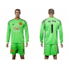 Manchester United #1 De Gea Green Goalkeeper Long Sleeves Soccer Club Jersey 1