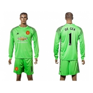 Manchester United #1 De Gea Green Goalkeeper Long Sleeves Soccer Club Jersey 1