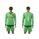 Manchester United #1 De Gea Green Goalkeeper Long Sleeves Soccer Club Jersey 2