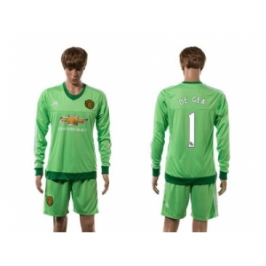 Manchester United #1 De Gea Green Goalkeeper Long Sleeves Soccer Club Jersey 2