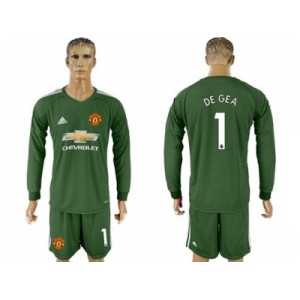 Manchester United #1 De Gea Green Goalkeeper Long Sleeves Soccer Club Jersey