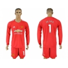 Manchester United #1 De Gea Red Goalkeeper Long Sleeves Soccer Club Jersey