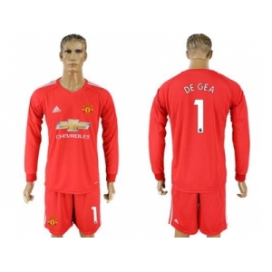 Manchester United #1 De Gea Red Goalkeeper Long Sleeves Soccer Club Jersey
