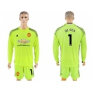 Manchester United #1 De Gea Shiny Green Goalkeeper Long Sleeves Soccer Club Jersey
