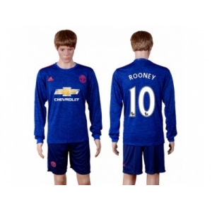 Manchester United #10 Rooney Away Long Sleeves Soccer Club Jersey