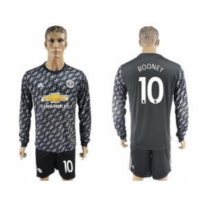 Manchester United #10 Rooney Black Long Sleeves Soccer Club Jersey