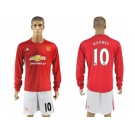 Manchester United #10 Rooney Red Home Long Sleeves Soccer Club Jersey 1