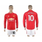 Manchester United #10 Rooney Red Home Long Sleeves Soccer Club Jersey