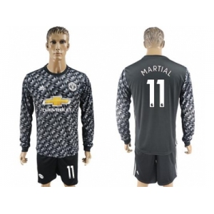 Manchester United #11 Martial Black Long Sleeves Soccer Club Jersey