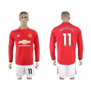 Manchester United #11 Martial Red Home Long Sleeves Soccer Club Jersey