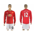 Manchester United #12 Smalling Red Home Long Sleeves Soccer Club Jersey 1