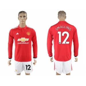 Manchester United #12 Smalling Red Home Long Sleeves Soccer Club Jersey
