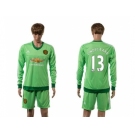 Manchester United #13 Lindegaard Green Goalkeeper Long Sleeves Soccer Club Jersey