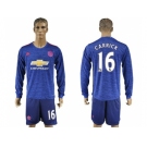 Manchester United #16 Carrick Away Long Sleeves Soccer Club Jersey