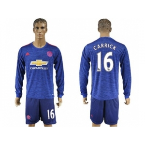 Manchester United #16 Carrick Away Long Sleeves Soccer Club Jersey