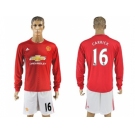 Manchester United #16 Carrick Red Home Long Sleeves Soccer Club Jersey