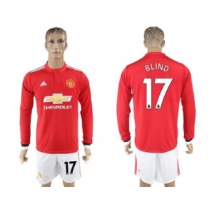 Manchester United #17 Blind Red Home Long Sleeves Soccer Club Jersey