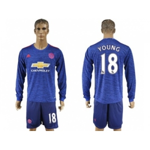 Manchester United #18 Young Away Long Sleeves Soccer Club Jersey 1
