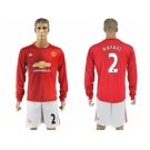 Manchester United #2 Rafael Red Home Long Sleeves Soccer Club Jersey