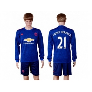 Manchester United #21 Ander Herrera Away Long Sleeves Soccer Club Jersey 1