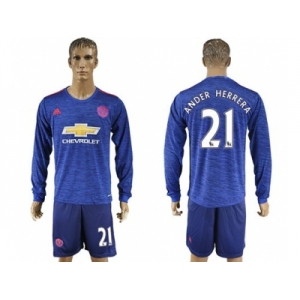 Manchester United #21 Ander Herrera Away Long Sleeves Soccer Club Jersey 2