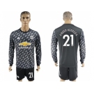 Manchester United #21 Ander Herrera Black Long Sleeves Soccer Club Jersey