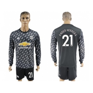 Manchester United #21 Ander Herrera Black Long Sleeves Soccer Club Jersey