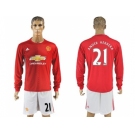 Manchester United #21 Ander Herrera Red Home Long Sleeves Soccer Club Jersey 1