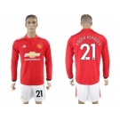 Manchester United #21 Ander Herrera Red Home Long Sleeves Soccer Club Jersey