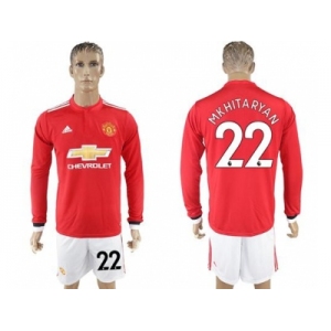 Manchester United #22 Mkhitaryan Red Home Long Sleeves Soccer Club Jersey