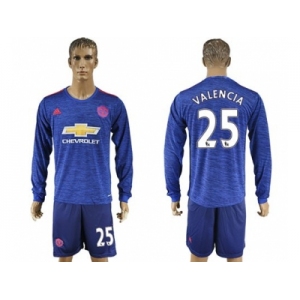 Manchester United #25 Valencia Away Long Sleeves Soccer Club Jersey