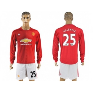 Manchester United #25 Valencia Red Home Long Sleeves Soccer Club Jersey 1