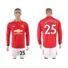 Manchester United #25 Valencia Red Home Long Sleeves Soccer Club Jersey