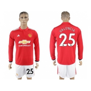 Manchester United #25 Valencia Red Home Long Sleeves Soccer Club Jersey