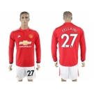 Manchester United #27 Fellaini Red Home Long Sleeves Soccer Club Jersey