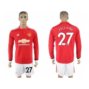Manchester United #27 Fellaini Red Home Long Sleeves Soccer Club Jersey