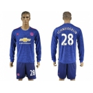 Manchester United #28 Schneiderlin Away Long Sleeves Soccer Club Jersey 1