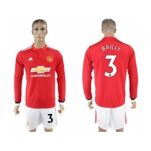 Manchester United #3 Bailly Red Home Long Sleeves Soccer Club Jersey