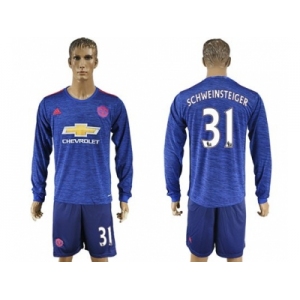Manchester United #31 Schweinsteiger Away Long Sleeves Soccer Club Jersey 1