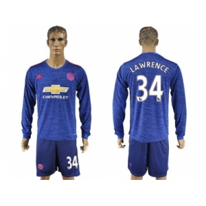 Manchester United #34 Lawrence Away Long Sleeves Soccer Club Jersey
